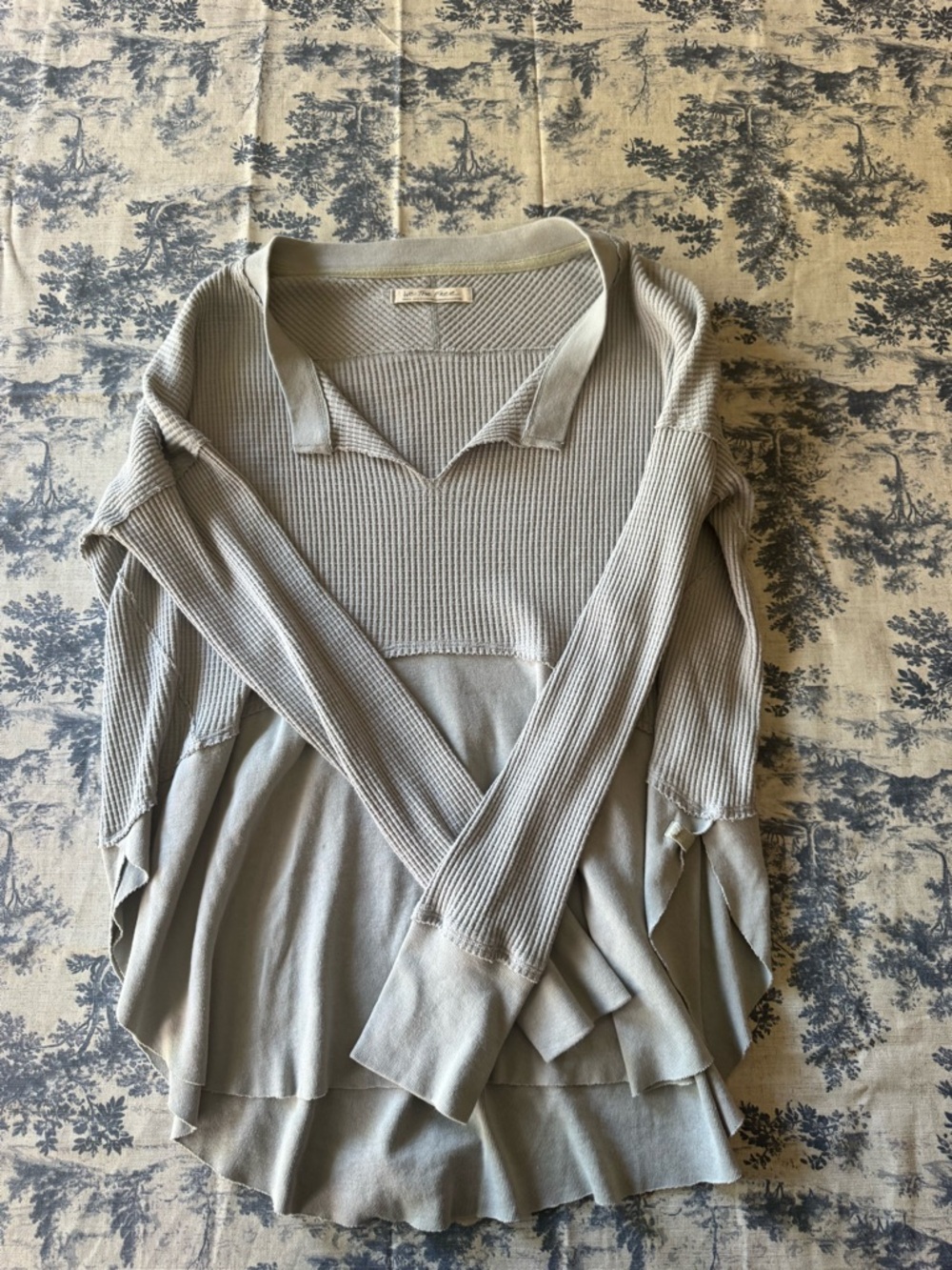 We The Free Light Gray Layered Waffle-Knit Tunic